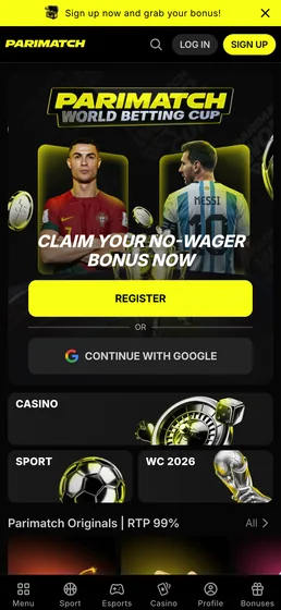 Pantalla de inicio de una app de apuestas en un móvil